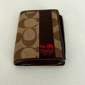 Coach Signature Canvas Leather bi-fold card case, brown
